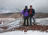 Ecuador Chimborazo 04-07 Eusubio And Jerome Ryan 30 Minutes Beyond Whymper Refuge Eurebio and Jerome Ryan hiked for 30 minutes up the Thielman Glacier to get a slightly closer look. Here we are at our high point.